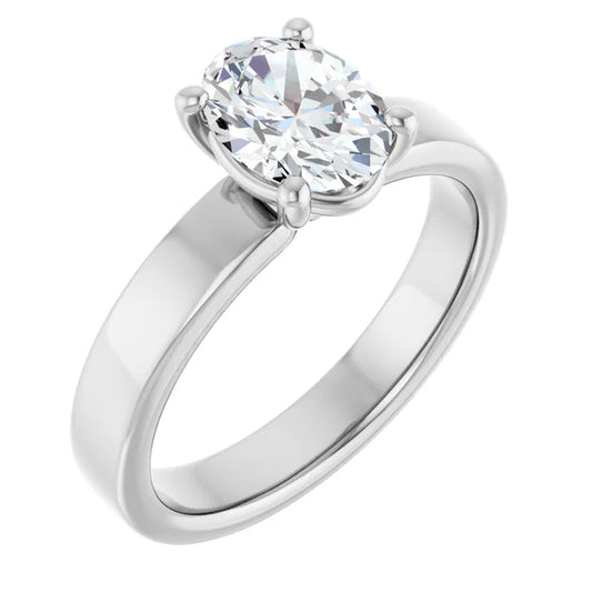 Oval White Gold Wide Band Solitaire Moissanite Engagement Ring