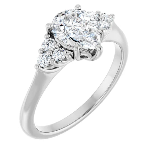 Pear White Gold Accent Style Moissanite Engagement Ring 