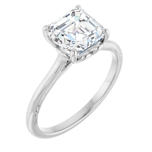 Four Claw Asscher Solitaire Engagement Ring