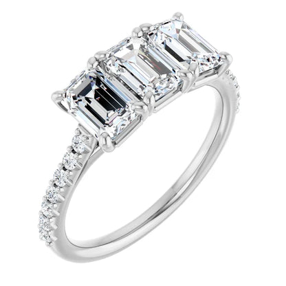Emerald Tri -Stone Style Engagement Ring