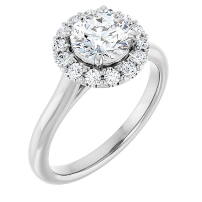Round Brilliant Halo Solitaire White Gold Moissanite Engagement Ring 