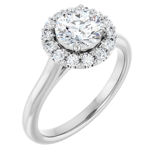 Round Brilliant Halo Solitaire White Gold Moissanite Engagement Ring 