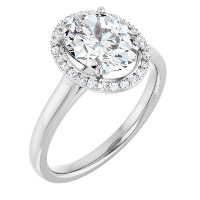 White Gold Oval Halo Solitaire Engagement Ring. Moissanite  