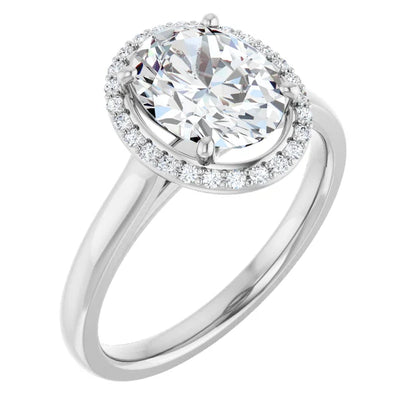 White Gold Oval Halo Solitaire Engagement Ring. Moissanite  