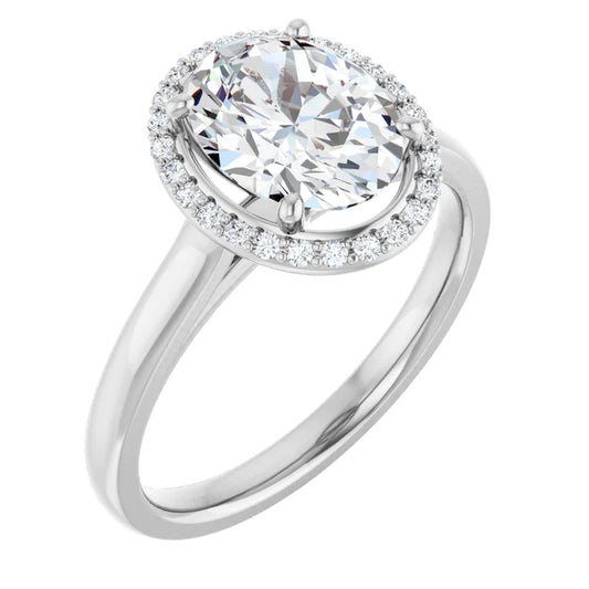 White Gold Oval Halo Solitaire Engagement Ring. Moissanite  