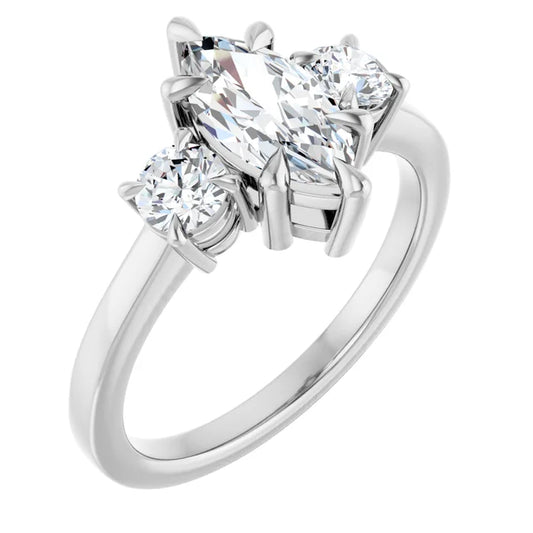 Marquise White Gold Tri Stone Moissanite Engagement Ring 