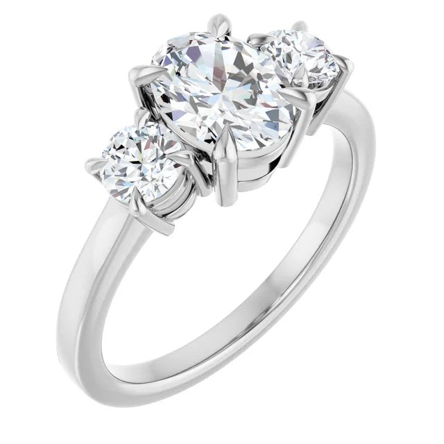 Oval White Gold Tri Stone Moissanite Engagement Ring 