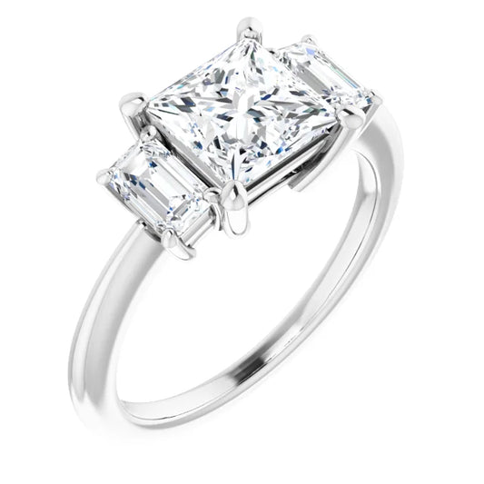 Princess White Gold Tri Stone Moissanite Engagement Ring 
