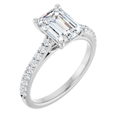 Emerald White Gold Pave Style Moissanite Engagement Ring 