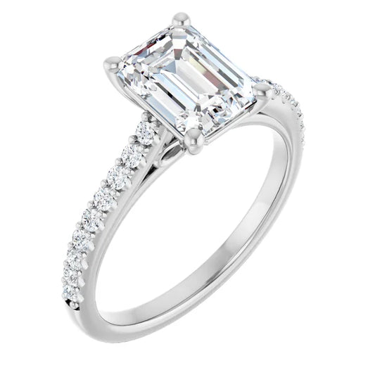 Emerald White Gold Pave Style Moissanite Engagement Ring 