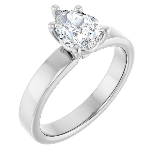 Pear White Gold Wide Band Solitaire Moissanite Engagement Ring