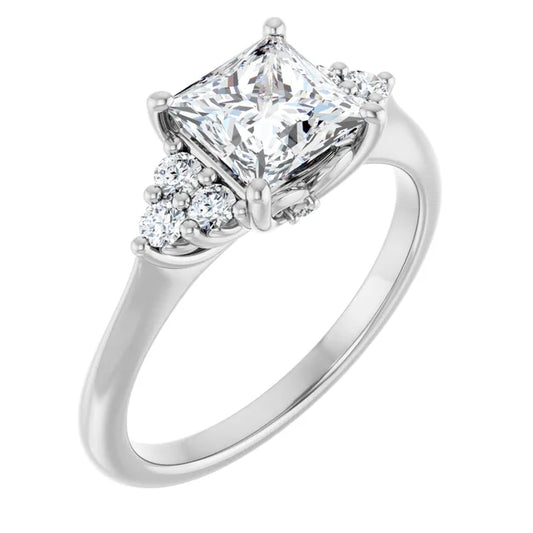 Princess White Gold Accent Style Moissanite Engagement Ring 