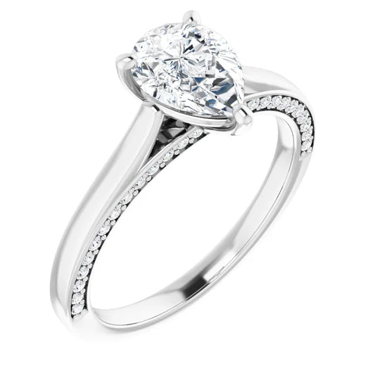 Pear White Gold Solitaire Moissanite Engagement Ring 