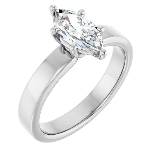 Marquise White Gold Wide Band Solitaire Moissanite Engagement Ring