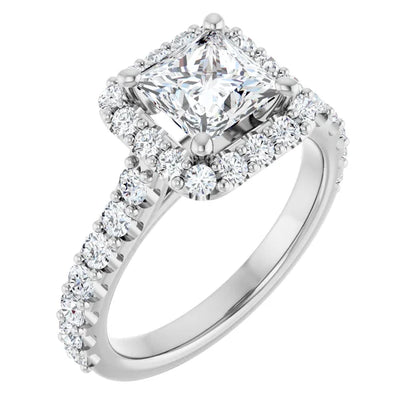 Princess White Gold Halo Moissanite Engagement Ring 