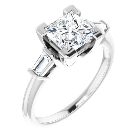 Princess White Gold Baguette Accent Moissanite Engagement Ring 