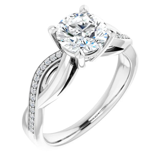 Round Brilliant White Gold Twist Band Moissanite Engagement Ring 