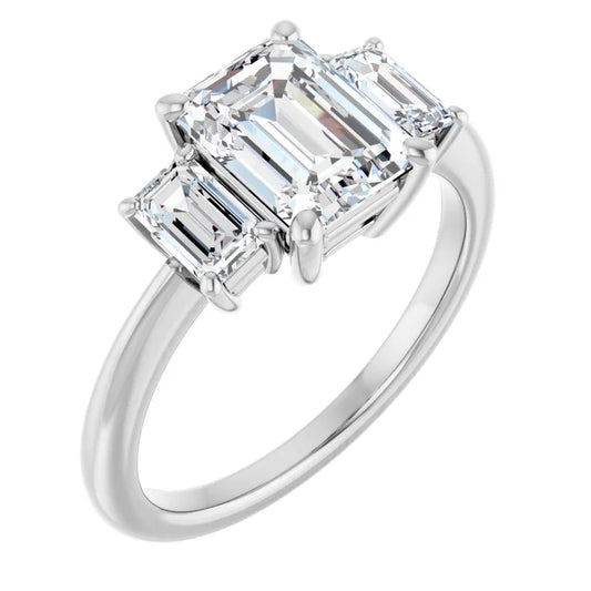 Emerald White Gold Tri Stone Moissanite Engagement Ring 
