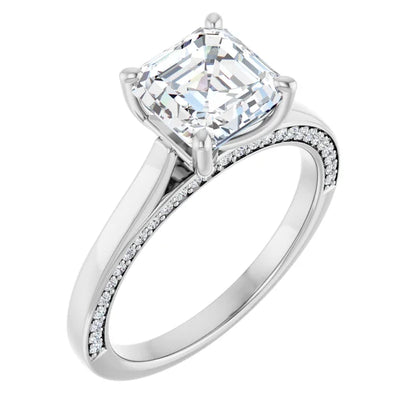 Asscher Solitaire & Hidden Diamond Band Engagement Ring