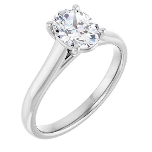 Four Claw Oval White Gold Solitaire Moissanite Engagement Ring