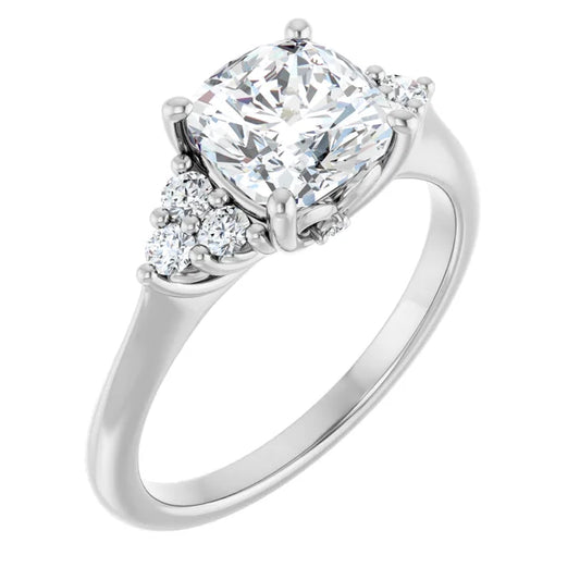 Cushion White Gold Accent Style Moissanite Engagement Ring 