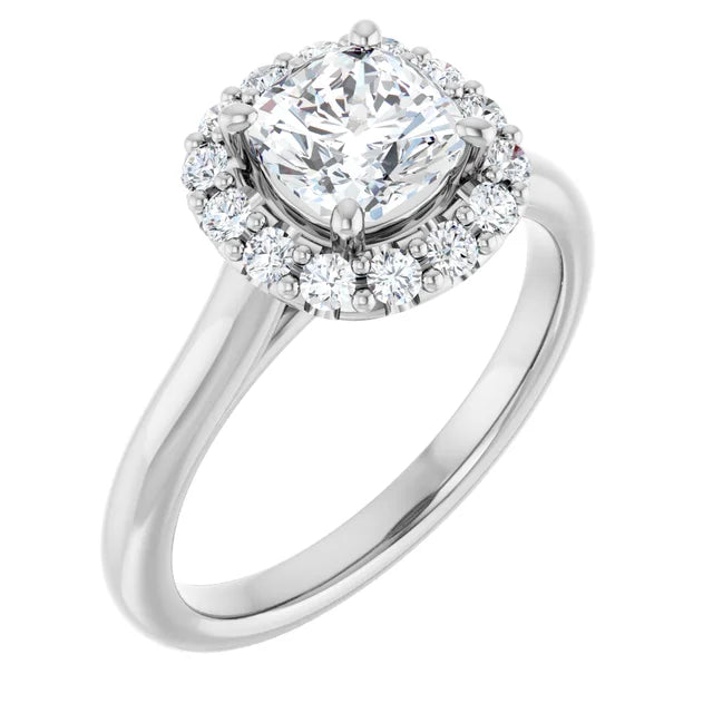 Cushion Halo Solitaire White Gold Moissanite Engagement Ring 