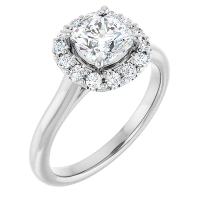 Cushion Halo Solitaire White Gold Moissanite Engagement Ring 