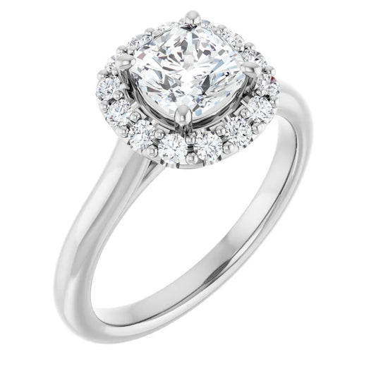 Cushion Halo Solitaire White Gold Moissanite Engagement Ring 