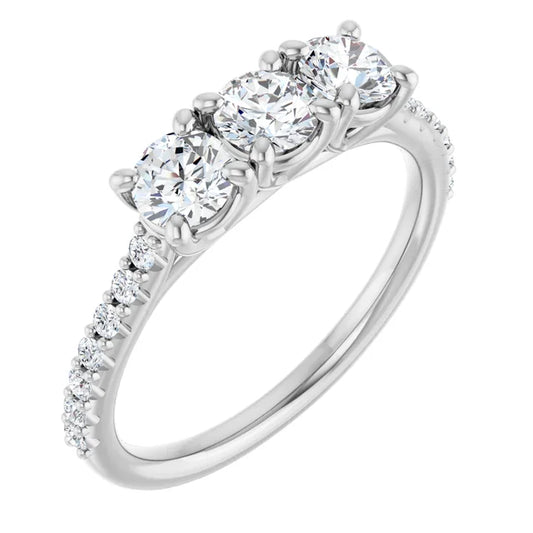Round Brilliant White Gold Tri Stone Moissanite Engagement Ring 