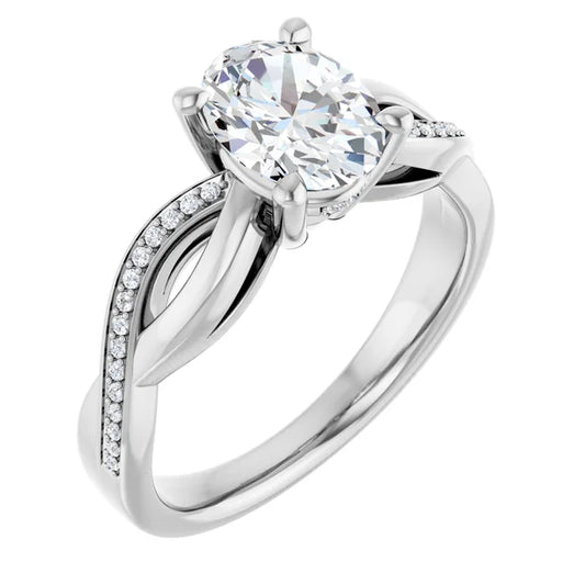 Oval White Gold Twist Band Moissanite Engagement Ring 