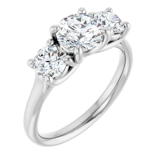 Round Brilliant White Gold Tri Stone Moissanite Engagement Ring