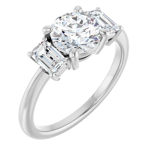 Round Brilliant White Gold Tri Stone Moissanite Engagement Ring