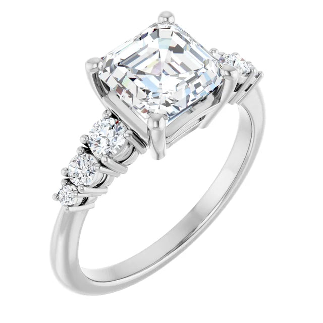 Asscher Multi Stone Accent Style Engagement Ring