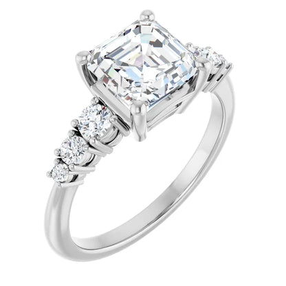 Asscher Multi Stone Accent Style Engagement Ring