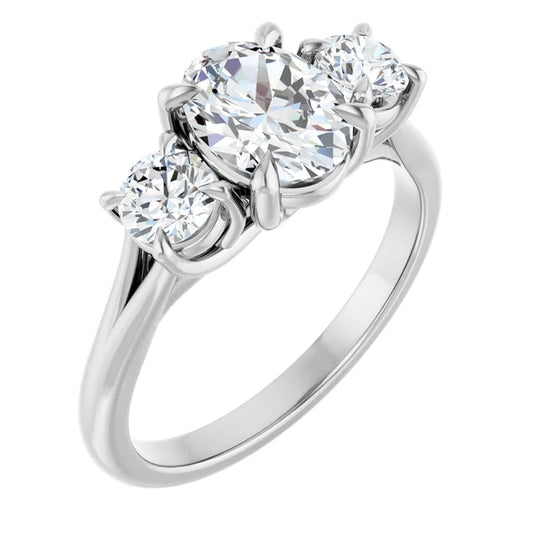 Oval White Gold Tri Stone Moissanite Engagement Ring 