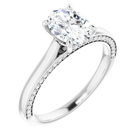 Oval White Gold Solitaire Moissanite Engagement Ring 