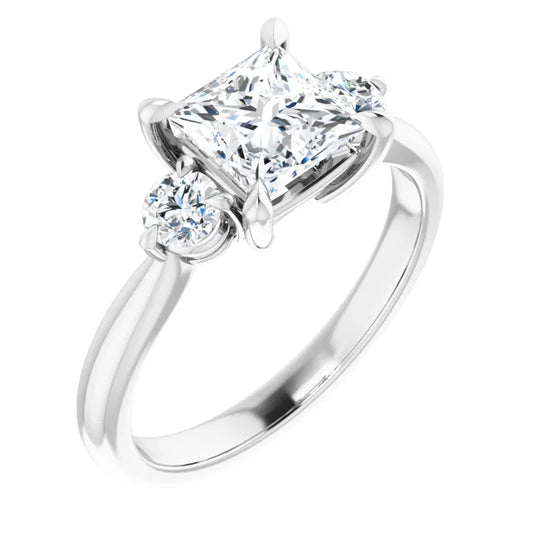 Princess White Gold Tri Stone Moissanite Engagement Ring 