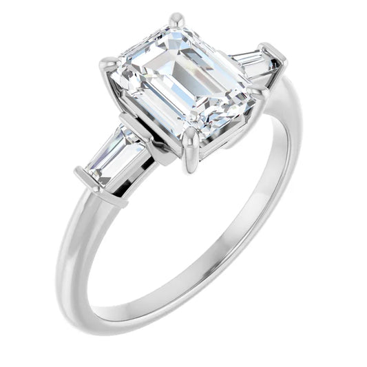 Emerald White Gold Baguette Accent Moissanite Engagement Ring 