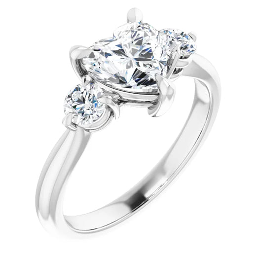 Heart White Gold Tri Stone Moissanite Engagement Ring 
