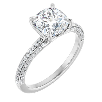 Cushion White Gold Pave Moissanite Engagement Ring 