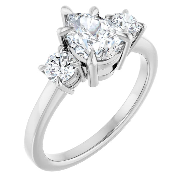 Pear White Gold Tri Stone Moissanite Engagement Ring 