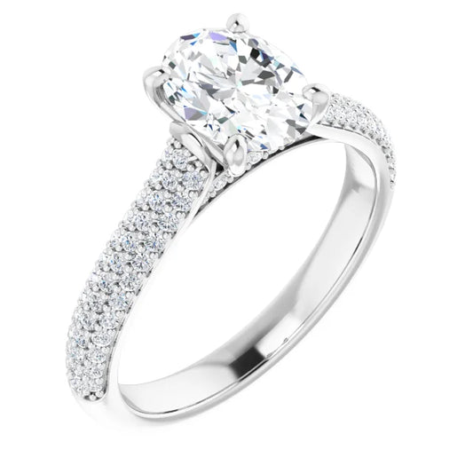 Oval White Gold Pave Moissanite Engagement Ring 