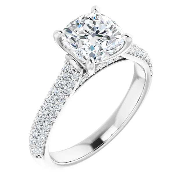 Cushion White Gold Pave Moissanite Engagement Ring 