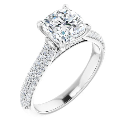 Cushion White Gold Pave Moissanite Engagement Ring 