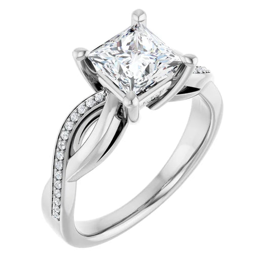 Princess White Gold Twist Band Moissanite Engagement Ring 