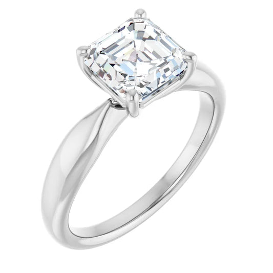 Asscher White Gold Solitaire Moissanite Engagement Ring 