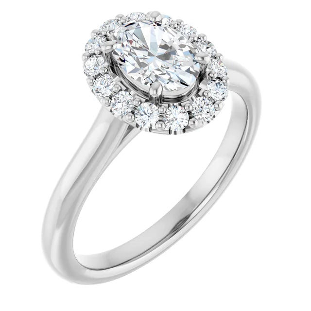 Oval Halo Solitaire White Gold Moissanite Engagement Ring 