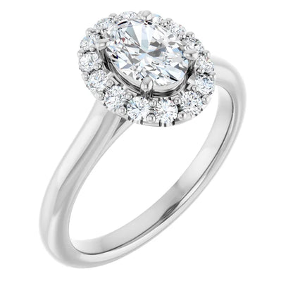 Oval Halo Solitaire White Gold Moissanite Engagement Ring 