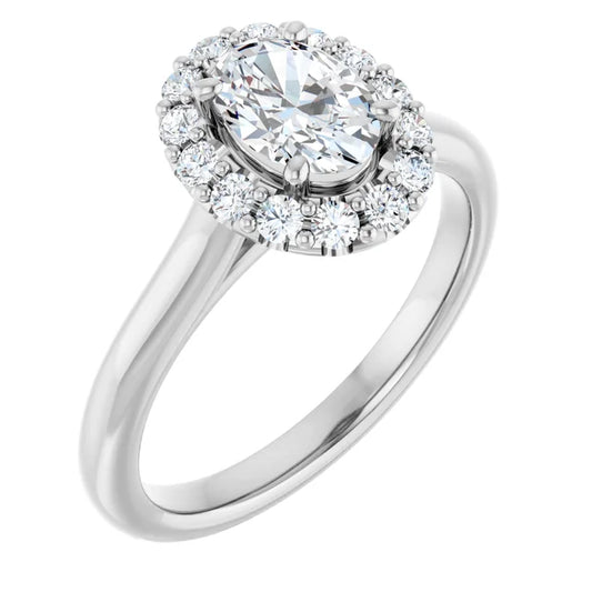 Oval Halo Solitaire White Gold Moissanite Engagement Ring 