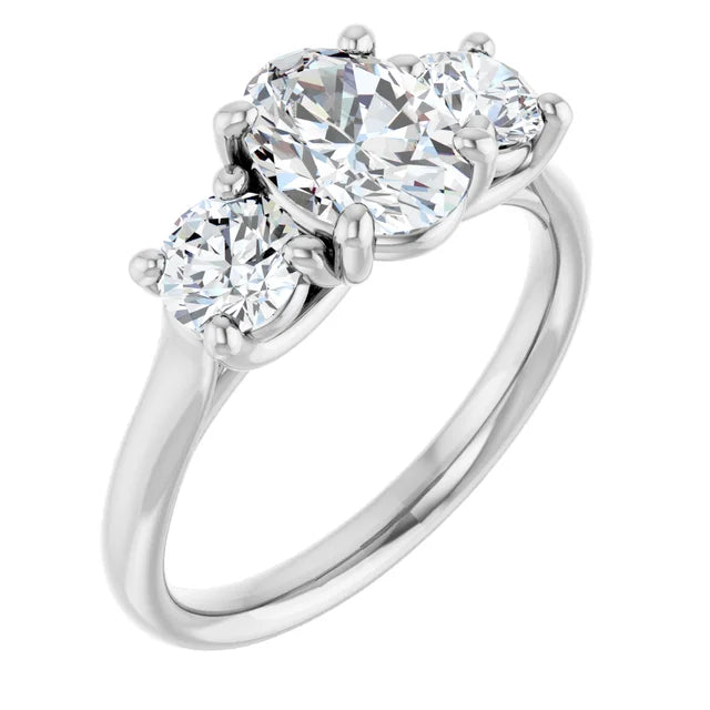 Oval White Gold Tri Stone Moissanite Engagement Ring
